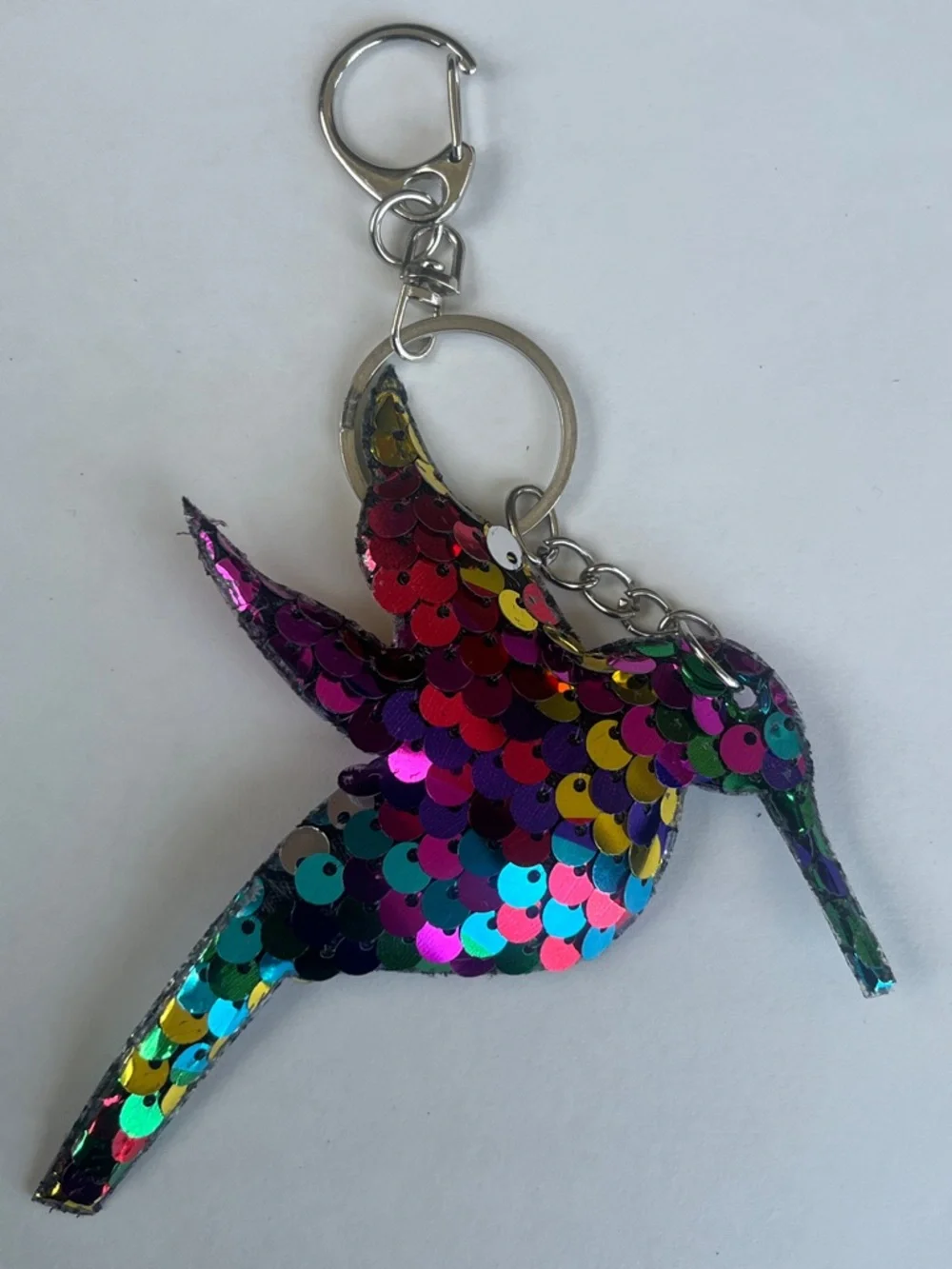 Hummingbird Sequin Keychain Charm - Multicolor Hand Crafted